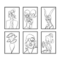 Minimalist Line Drawing Wall Art With Portrait Figures And Golden Frames