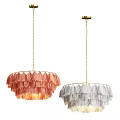 Modern Fringe Chandeliers In Coral And Gray With Elegant Golden Frame Design