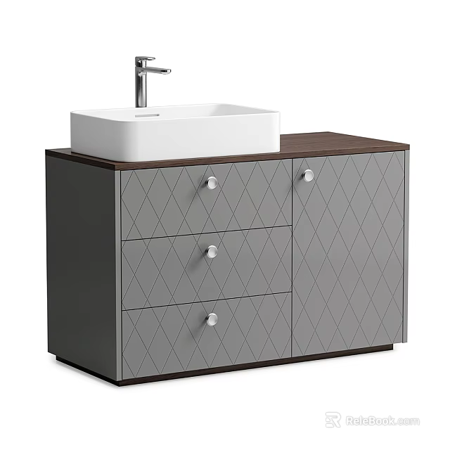 Modern Bathroom Vanity With White Basin Silver Faucet Dark Gray Cabinet And Wooden Top 3d model 