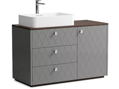 Modern Bathroom Vanity With White Basin Silver Faucet Dark Gray Cabinet And Wooden Top 3d model