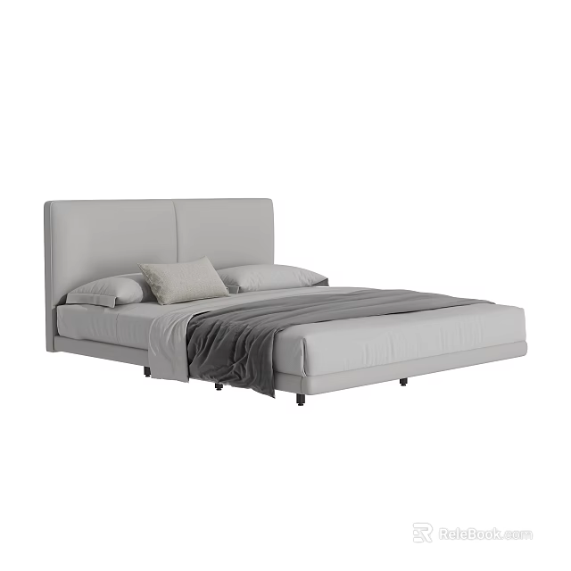 Modern Gray Double Bed With Upholstered Headboard And Soft Decorative Pillows 3d model