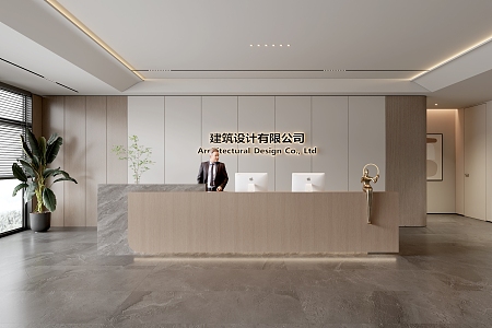 Company Front Desk Background Wall Reception Area Bar Desk Reception Desk Lobby Simple Lobby 3d model