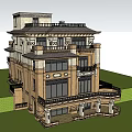Elegant Three Story Detached Villa With Brown Beige Exterior Balconies And Lawn