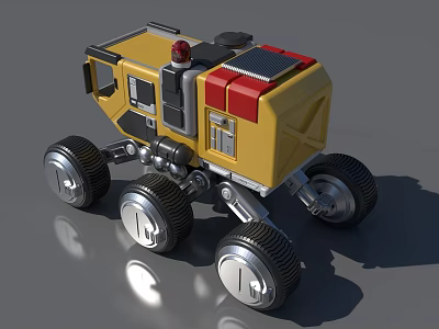 Yellow Mars Exploration Rover With Six Wheels Red Top Component And Solar Panel 3d model