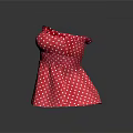 Red Strapless Dress With White Polka Dots And Ruffled Fitted Silhouette Design