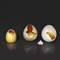 Golden Empty and Broken Egg Shells Showing Yolk on Dark Background 3d model