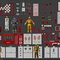 Complete Fire Fighting Equipment Display With Hydrants Extinguishers Suits Cabinets And Signs