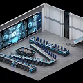 Modern Control Room with Large Digital Screens Control Desks and Ergonomic Seats