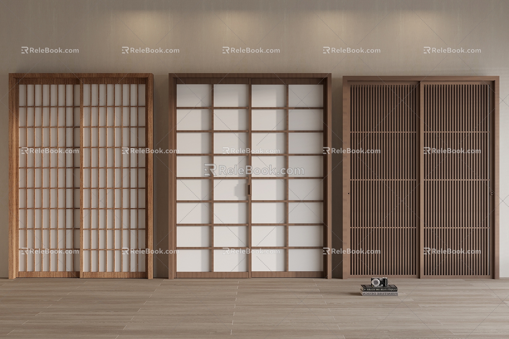 Japanese style sliding wooden door Chinese style sliding door carved screen wooden door lattice wooden door 3d model