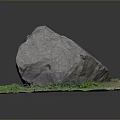 Large Natural Rock Placed On Green Grass Surface With Small Flowers