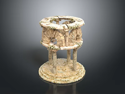 Scenic Garden Landscape Featuring Layered Circular Stone Structure Adorned With Natural Vines 3d model