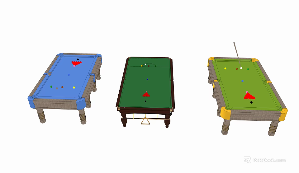 Sports Equipment Billiard Tables with Blue Green Felt Billiard Balls and Cues for Game Room 3d model 