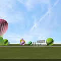 Popular Photo Check in Spot with Pink Hot Air Balloon Green Mountain Decorations and Lawn