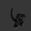 Black Giant Monster Standing With Textured Skin And Long Tail In Blurred Background