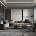 Modern Living And Dining Room Interior With Sofa Coffee Table TV Wall And Piano
