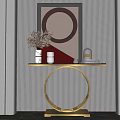 Modern Console Table With Round Decorative Mirror And Ornaments On Sleek Wooden Top