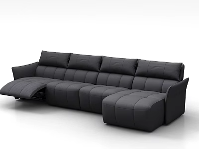 Modern Black Leather L Shaped Sectional Sofa With Reclining Seats And Tufted Backrest 3d model