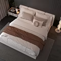 Modern White Double Bed With Upholstered Headboard Dark Textured Wall And City View Window