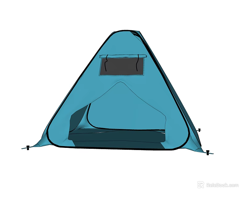 Blue Triangular Camping Tent With Side Storage Pocket And Ground Stakes 3d model 