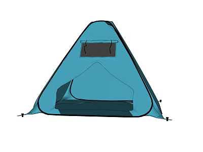 Blue Triangular Camping Tent With Side Storage Pocket And Ground Stakes 3d model