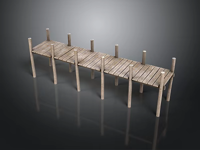 Wooden Pier Structure With Support Posts And Wooden Planks Design 3d model