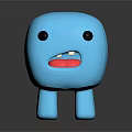 Blue Cute Cartoon Character 3D Model With Simple Design Black Eyes Red Mouth