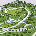 Scenic Park Landscape With Winding Paths Lush Green Lawns And Trees