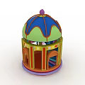 Colorful Carousel Model Featuring Arched Swing Doors And Blue Green Dome 3d model