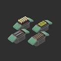 Green Weapon Magazines With Yellow Red And Brown Bullets In Cases