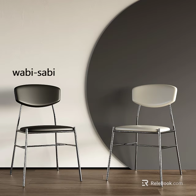 Wabi Sabi Style Black And White Dining Chairs With Metal Frame And Upholstered Seat 3d model 