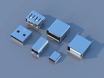 Essential Daily Life Supplies Silver Metal USB Connectors With Various Shapes And Sizes 3d model