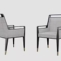 Modern Dining Chairs With Black Frame Armrests And Light Gray Woven Fabric 3d model