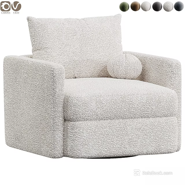 Cozy Modern Bouclé Fabric Accent Chair in Light Beige with Small Round Pillow 3d model 