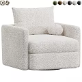 Cozy Modern Bouclé Fabric Accent Chair in Light Beige with Small Round Pillow