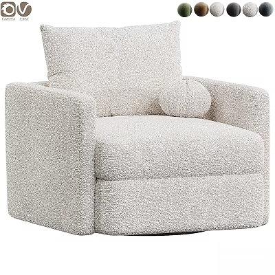 Cozy Modern Bouclé Fabric Accent Chair in Light Beige with Small Round Pillow 3d model