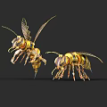 Smart Machine Bees With Golden Metallic Body And Netted Wings Design 3d model