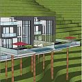 Modern Detached Villa In Lush Green Hills Featuring Swimming Pool Outdoor Loungers And Red Umbrellas