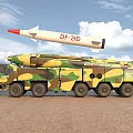 Camouflage Military Functional Vehicle With Missile Launch System On Desert Terrain