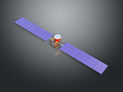 Satellite With Purple Solar Panels And Red White Body 3D Model Structure 3d model