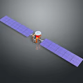 Satellite With Purple Solar Panels And Red White Body 3D Model Structure