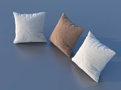 Three Soft Decorative Pillows in White and Brown Fabric for Home Decor 3d model