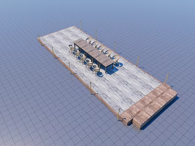 Leisure wooden platform viewing platform wooden plank road outdoor dining table and chairs 3d model