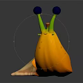 Banana Shaped Snail Creature With Green Antennae Purple Eyes Yellow Peel Shell And Peeled Body