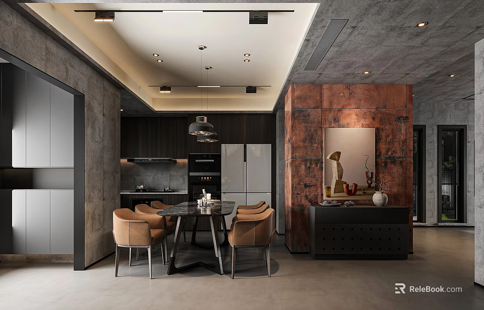 Modern Luxury Living Room Interior With Wooden Furniture Metal Chandelier And Art Decor 3d model 