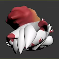 Cute White 3D Cartoon Creature With Pink Ears Red Markings Yellow Eyes And Scarf