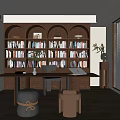 Vintage Study Middle Style Study Desk and Chair Combination Log Study 3d model
