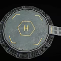 Futuristic Circular Platform With Hexagonal H Symbol Yellow Lines And Grid Base 3d model