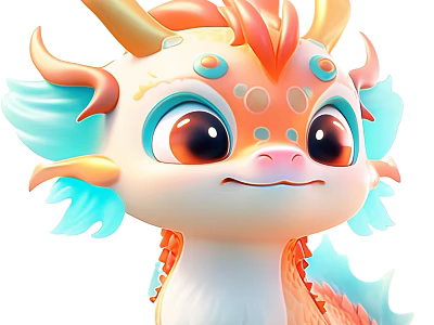 Cute Cartoon Dragon With Orange Blue Fur Big Eyes And Smiling Expression 3d model