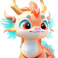 Cute Cartoon Dragon With Orange Blue Fur Big Eyes And Smiling Expression