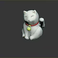 White Lucky Cat Decorative Furniture Ornament With Red Collar And Gold Bell